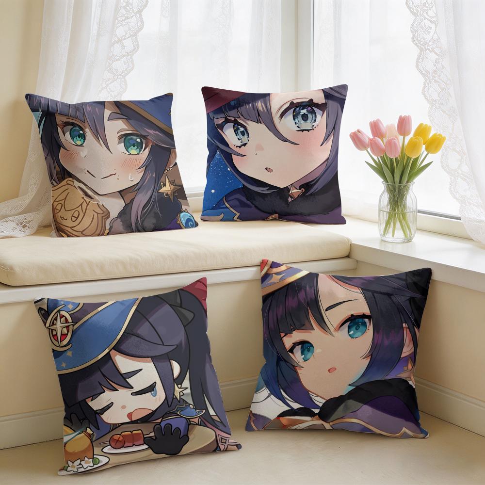 Mona Cute Cute Genshin Impact Cushion Cover Square Short Plush Pillow Case Living Room Sofa Home Decor Funda X