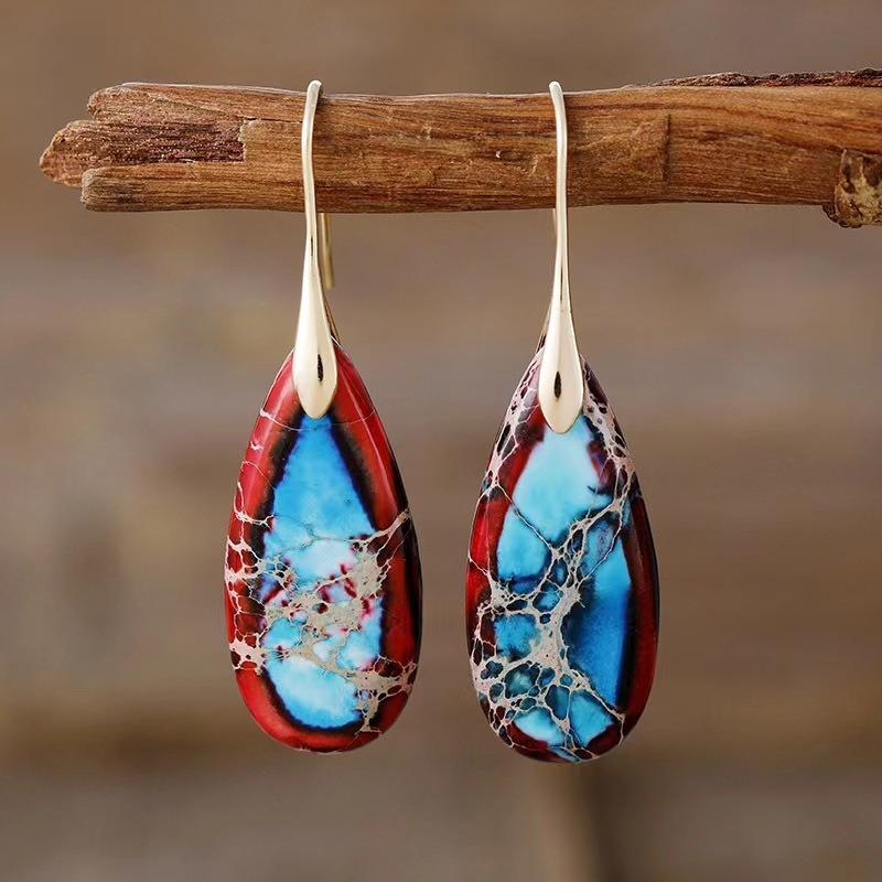 Bohemian Natural Stone Imperial Stone Drop Pendant Earrings