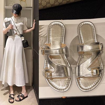 Women Summer Flat Buckle Flip-flops Fashion Elegant Slippers 2024 New Sandals Non-Slip Luxury Ladies Soft-soled Beach Sandals