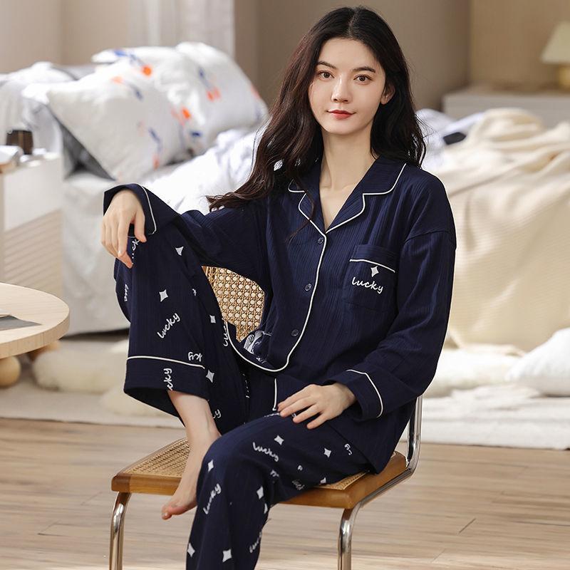 Pure cotton pajamas women's spring and autumn long-sleeved winter large-size pajamas, summer women's suits, loungewear can be worn outside