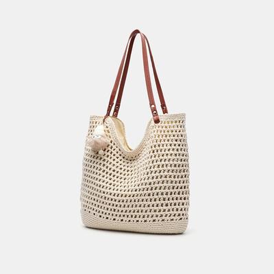 Large Capacity Woven Bag Beach Seaside Vacation Bag Shoulder Bag Literary Commute Hollow Woven Tote Bag Women