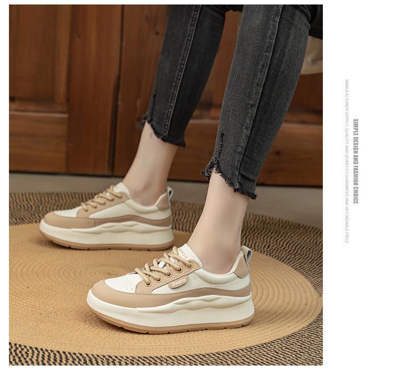 2024 Wiosna Damskie Białe Retro Buty Skate z Grubej Podeszwy ze Skóry Naturalnej - Wszechstronne, Płaskie, Casualowe Sneakersy Plus Size