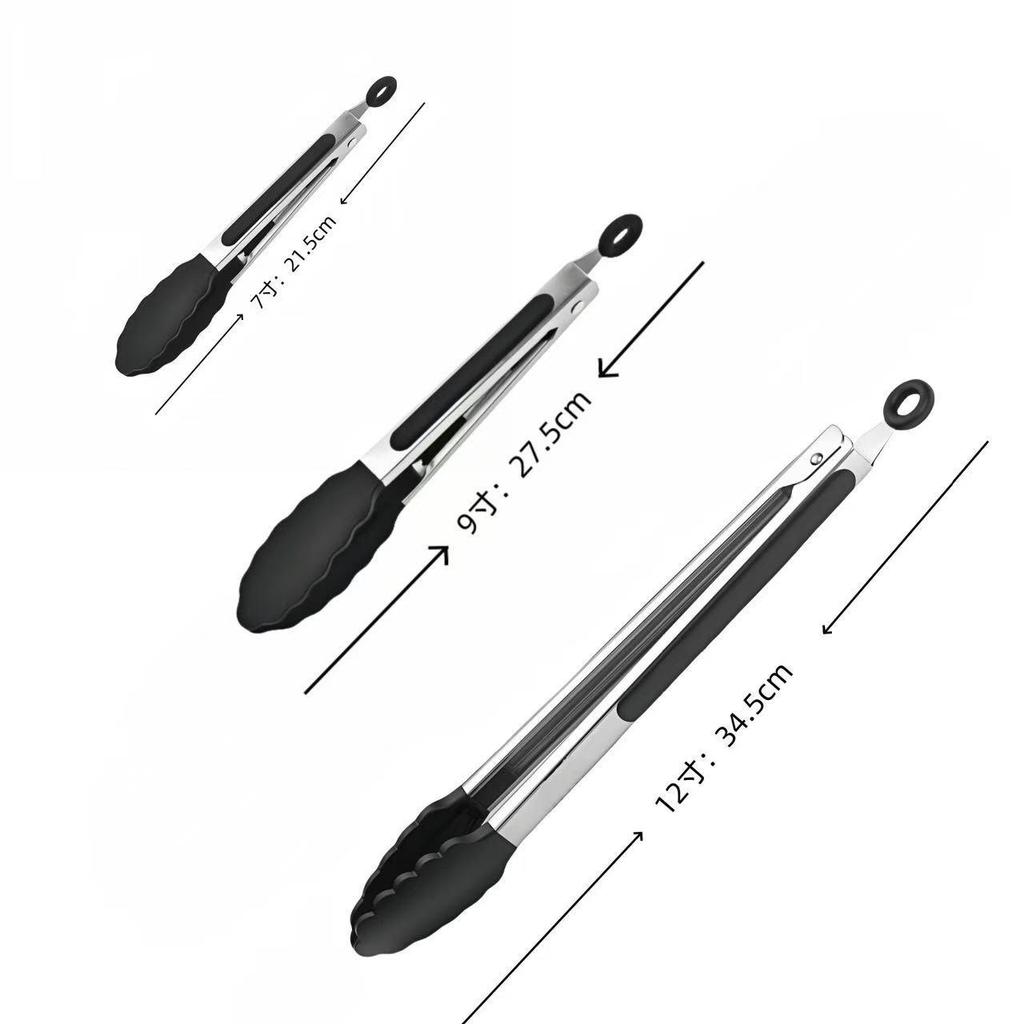 Silicone High-Temperature Resistant Tongs - Ideal for Grilling, Frying, and Bread - Stainless Steel Kitchen Tool