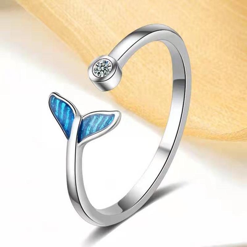 Buyee 925 Sterling Silver Sweet Ring Finger Blue Mermaid Simple Ring for Woman Girl Excellent Fashion Party Jewelry Circle