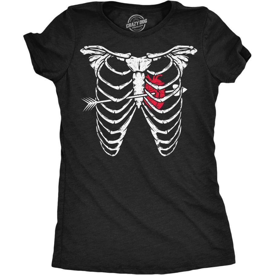 Womens Funny T Shirts Ribcage Arrow Heart Valentines Day Graphic Tee for Ladies S разноцветный
