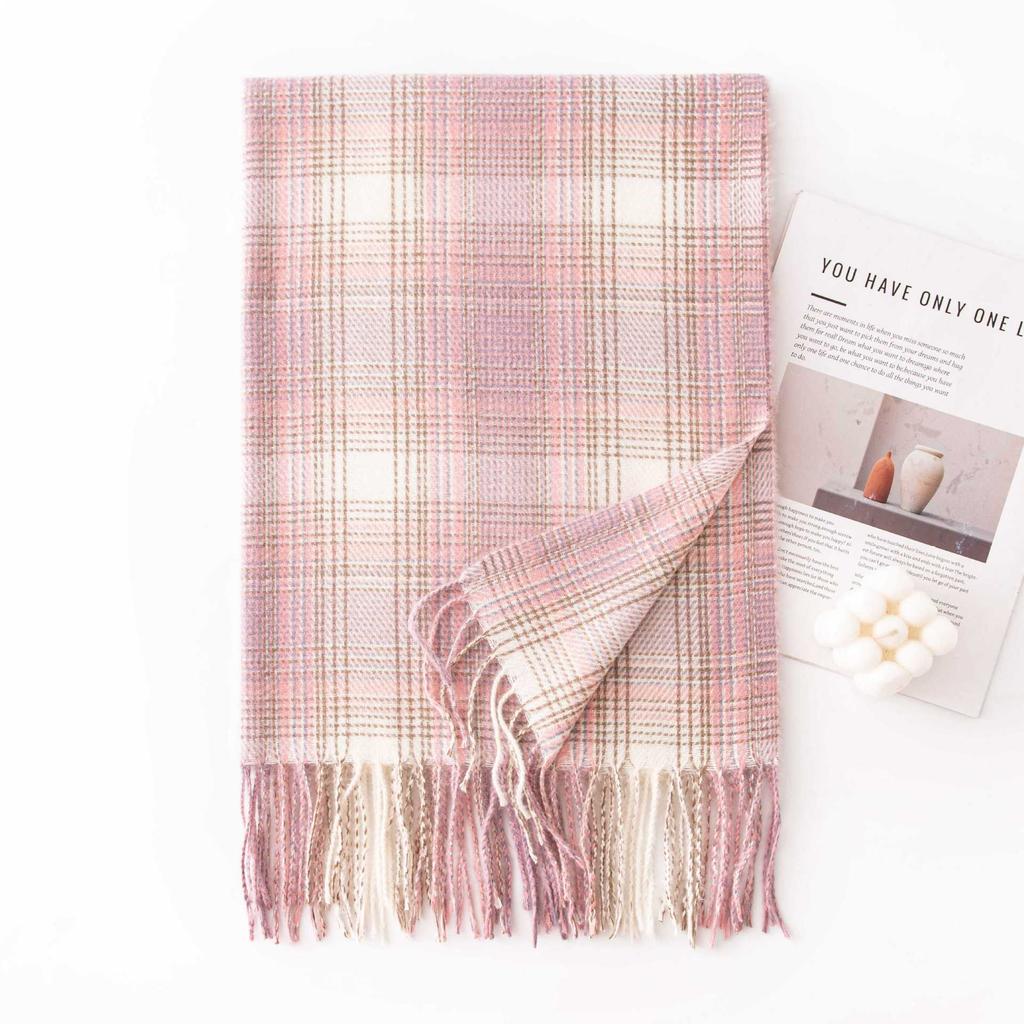 Gentle Gradient Color Small Plaid Scarf High End Girls Winter Couple Student Scarf Warm Thickened Scarf Shawl