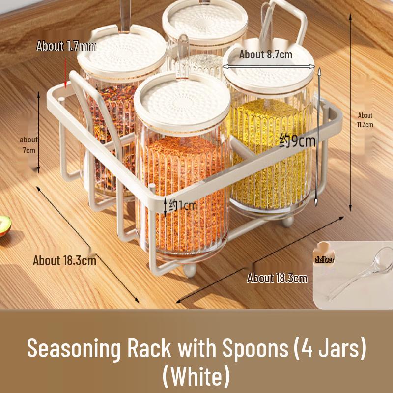 

YouShu 4-Jar Seasoning Box with Rack and Spoons