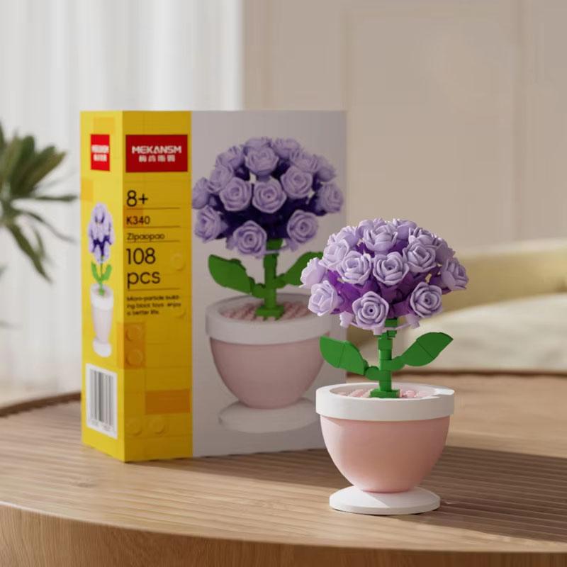 Educational Building Block Flower Bouquet Pot Plant Toy, Small Part Assembly Floral Decoration, Realistic Children Girl Gift