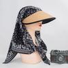 Vintage Women Sun Hat with Headscarf Summer Large Brim Full Face Cover Sunscreen Straw Cap Female Outdoor UV Protection Hat