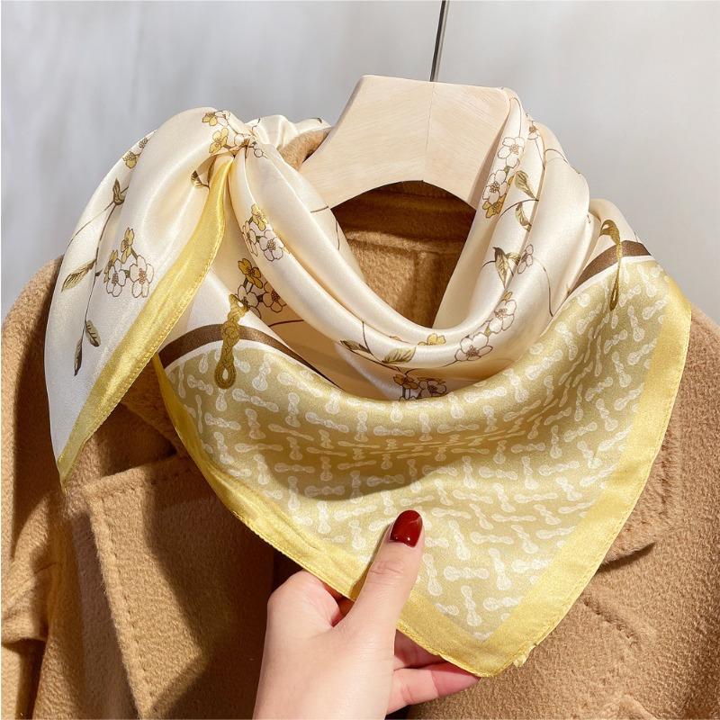 Spring new orchid printing plain crepe satin silk silk scarf women's fashion high sense 100 mulberry silk small square scarf
