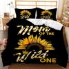 Sunflower Duvet Cover Set Yellow Flower Bedding Set Sunflower Botanical Floral Garden Bloom Print on Black Polyester Quilt Cover
