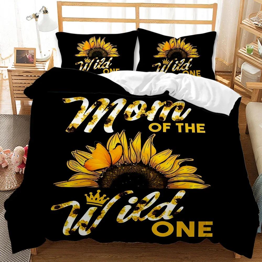 Sunflower Duvet Cover Set Yellow Flower Bedding Set Sunflower Botanical Floral Garden Bloom Print on Black Polyester Quilt Cover