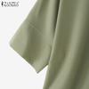 ZANZEA Womens Casual Stand Collar Loose Summer Half Sleeve Blouse