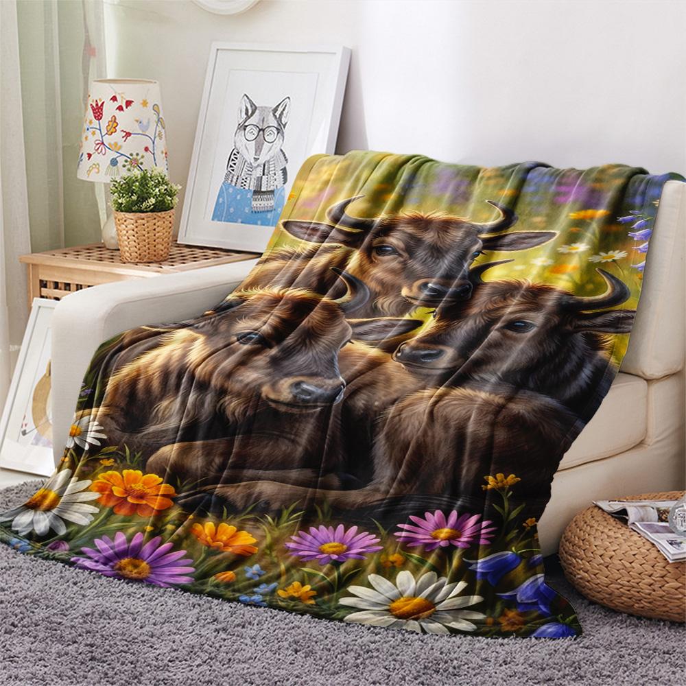 1PC Tropical Floral Art Print FlAannel Blanket, High quality Comfortable for All Seasons, Home Decor, Warmth and Comfort