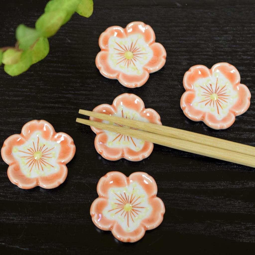 Waza no Kura Chopstick Rests, Stylish Set of 5, Kutani Ware with Cherry Blossom Design, High-Quality Japanese Tableware, Cutlery Rest, Made in Japan