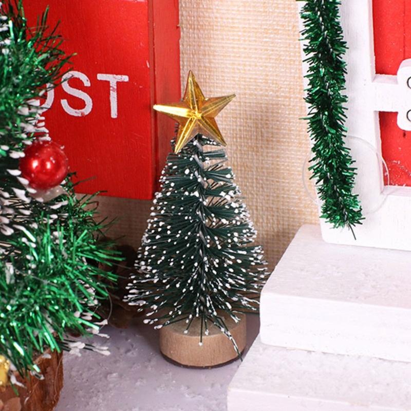 Mini Christmas Tree Decorations for Room Scene Decoration, 12 Piece Set Miniature Wood Tree Ornament for Holiday Tabletop and Craft