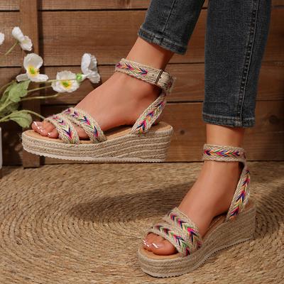 2025 Foreign Trade European and American Retro Straw Woven Wedge Heel Platform Sandals Open-toe Waterproof Table Summer Women's Shoes