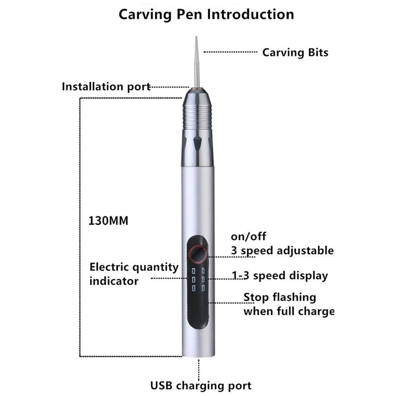 Electric Engraving Pen Grinding Polishing Nail Machines USB Rechargeable Cordless For Jewelry Wood Metal