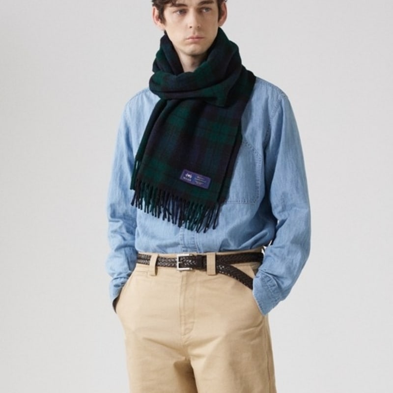 ABRAHAM MOON Merino Wool Shawl Muffler 50cm - Black Watch