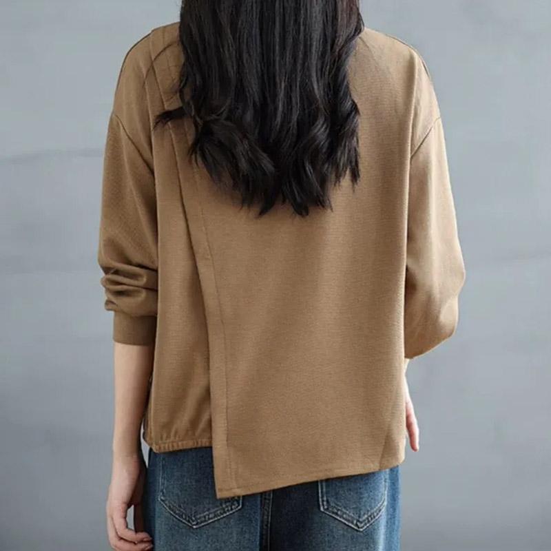 Pullovers Women Long Sleeves Autumn Winter Cotton Blouse Oversized Comfortable Stretch Solid Color Round Neck Loose Tops