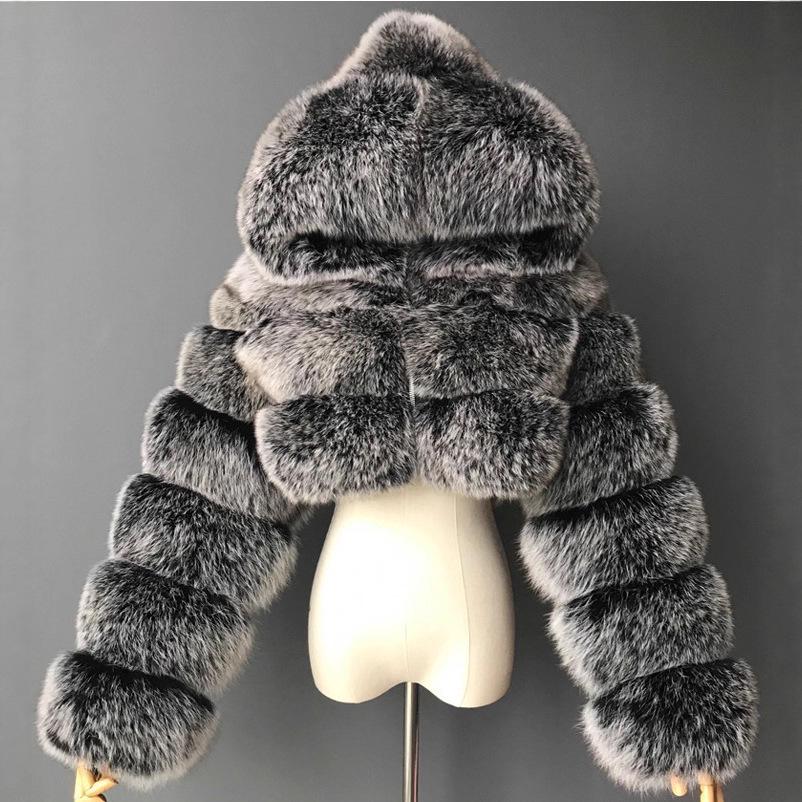 Women`s Hooded Faux Fox Fur Coat: