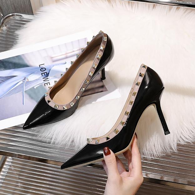 

Металлические заклепки туфли-лодочки женские весна и осень новые сексуальные остроносые тонкие каблуки одинарная обувь с мелким вырезом обувь женская 40