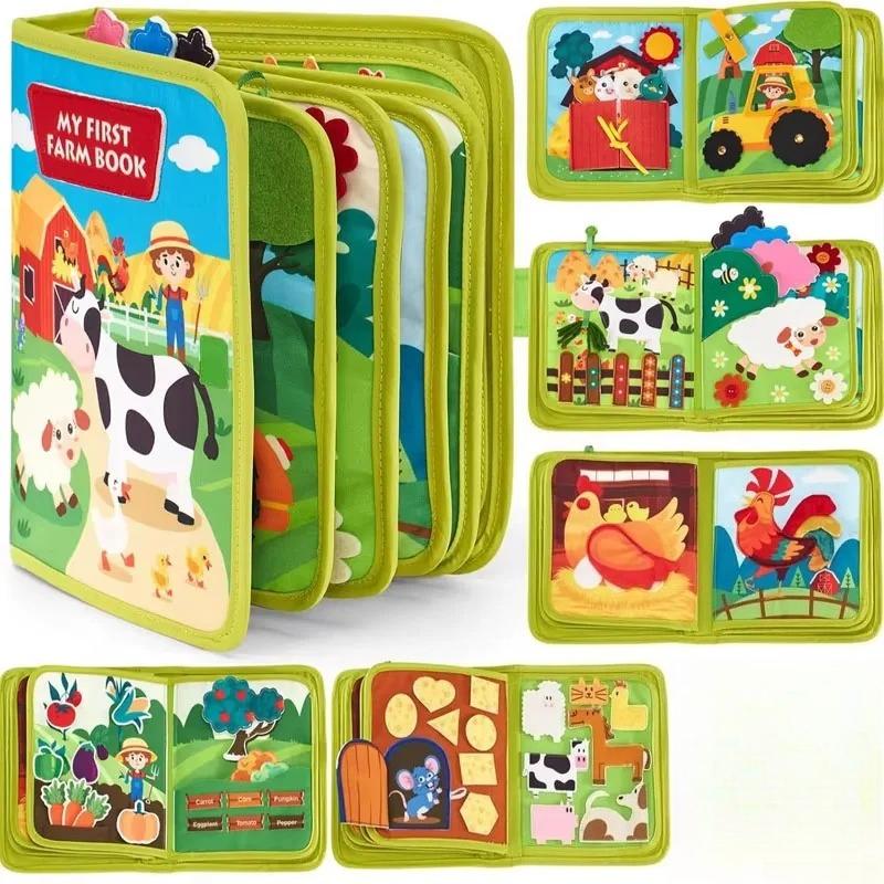 Montessori Farm Animal Quiet Book for Toddlers Early Learning Fine Motor Skills Activity Felt Story Cloth Preschool Toy for Kids