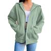 Women's Hooded Long Sleeve Sweatshirt Relaxed Fit Solid Color Zip Up Drawstring Pocket Jacket 2026 Autumn Street Casual Fleece Outerwear