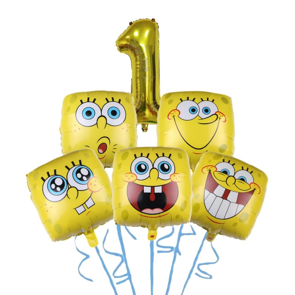 Cartoon SpongeBob Birthday Party Themed Disposable Tableware Balloon Set Party Hat Mask Napkin Horn Banner Backdrop Baby Shower