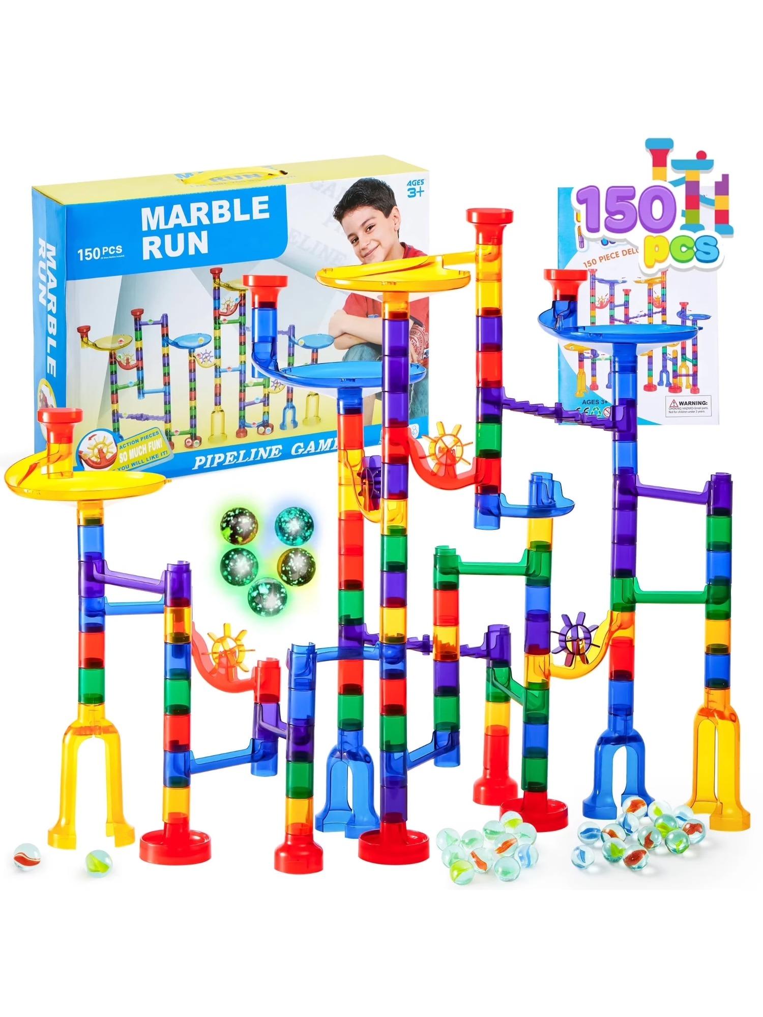 

Joyfy 150 шт. Светящиеся строительные блоки для мраморного трека, игрушки с 5 светящимися шариками для подарка детям на день рождения, Рождество