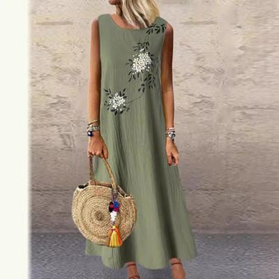 Women Summer Dress Sexy Print Dress Casual Loose Sleeveless Print Long Dress Plus Size