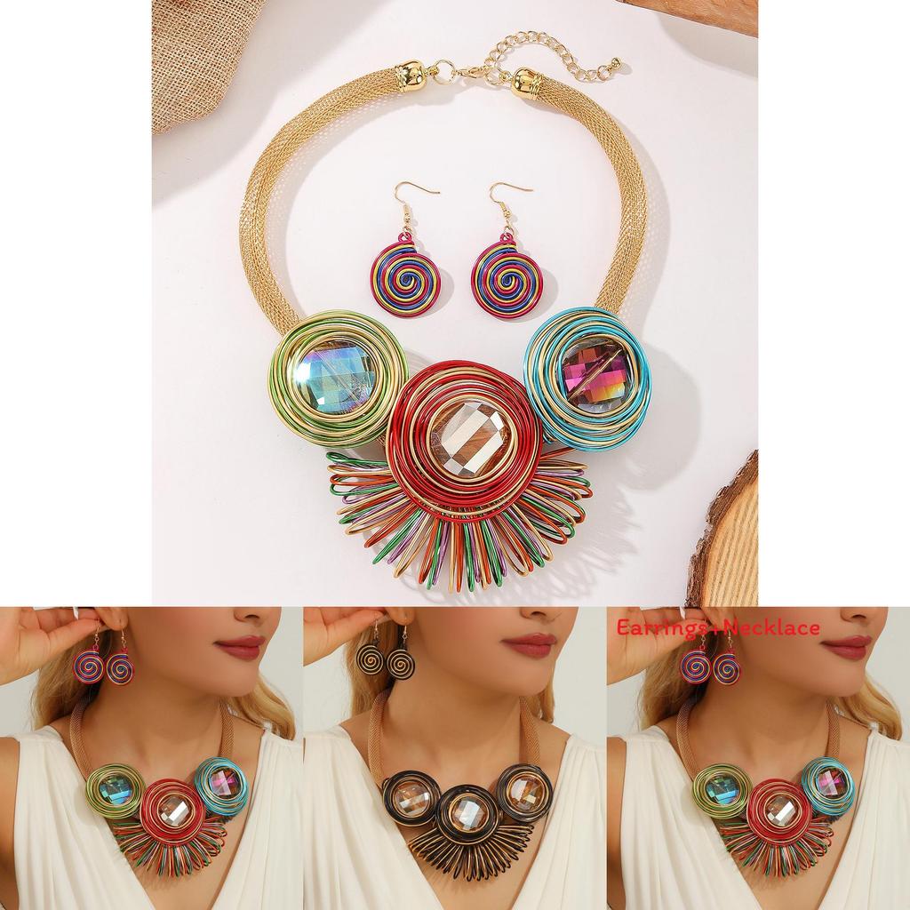 Trendy Geometric Jewelry Set With Crystal Accents And Electroplated Finish For Casual Wear