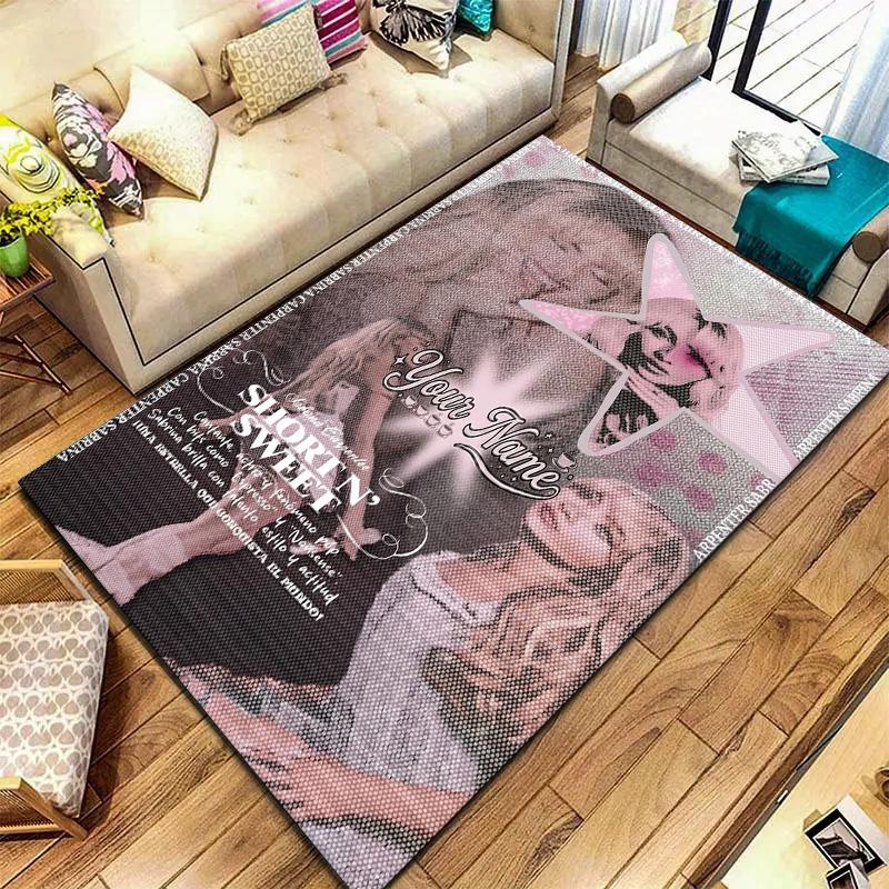 Sabrina Carpenter Fan Art Brugerdefineret Navn Tæppe til Stue Soveværelse Hjem Sofa Dekoration Børns Leg Skridsikker Gulvmåtte