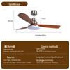 Mid-Century Retro Silent Ceiling Fan Light with Solid Wood Style and Full Spectrum Eye Protection for Bedroom, Living Room, or Dining Room.