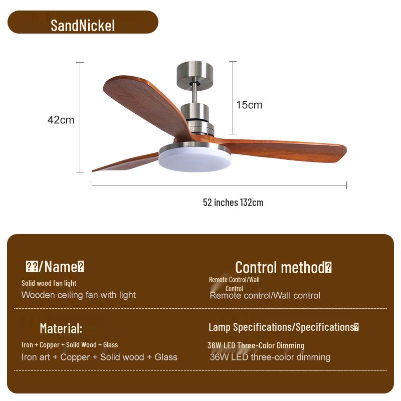 Mid-Century Retro Silent Ceiling Fan Light with Solid Wood Style and Full Spectrum Eye Protection for Bedroom, Living Room, or Dining Room.