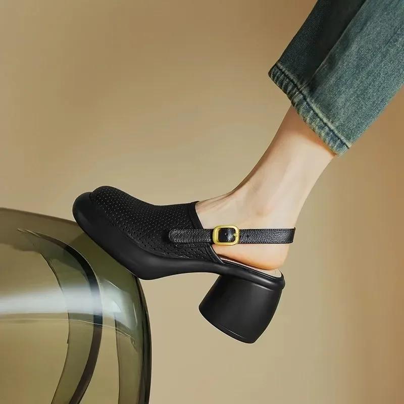 Women Vintage Hollow Chunky Platform Sandals Summer New Soft Thick Sole Buckle Shoes Woman Fashion Non-Slip Beach Slides Sandals