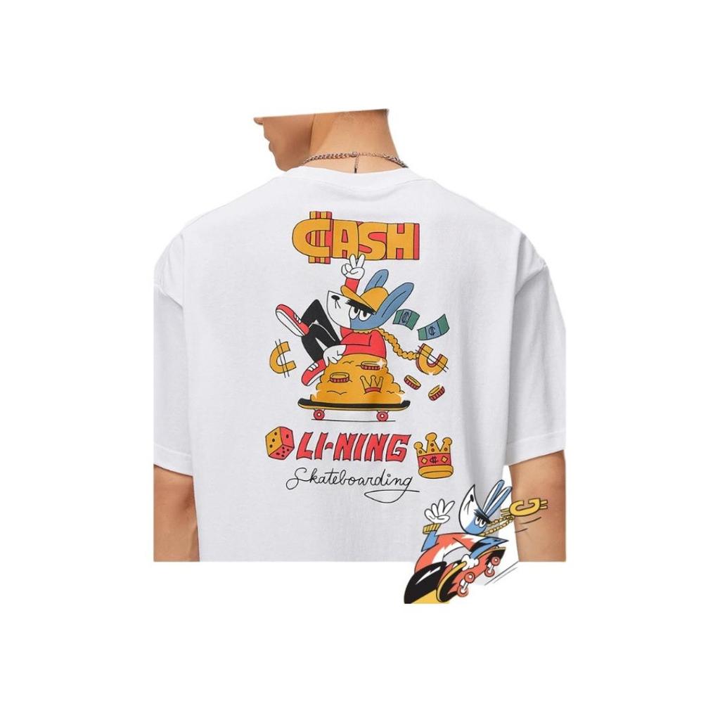 Li-Ning X Pablo Ientile Co-Branded Skateboard Series Cartoon Print Casual Round Neck Short Sleeve T-Shirt Unisex Tops White AHST027-4