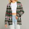 Women's Fashion Long Sleeve Christmas Print V-Neck Button Loose Cardigan Top