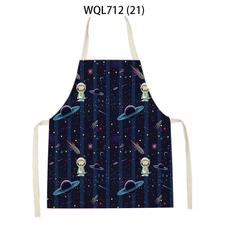 Rocket Planet Print Kitchen Apron for Women Creative Universe Style Baking Accessories Cooking Apron Household Cleaning Pinafore