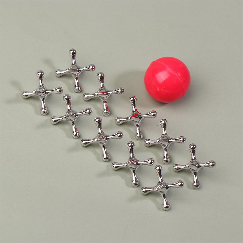 

{Summer2} 10Pcs Gold And Silver Metal Jacks 1 Red Rubber Bouncy Balls Kit Classic Game Of Jacks For Party Favor Kids And Adult серебряный