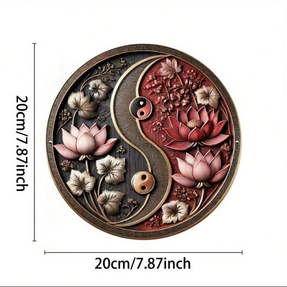 Metal Wall Art Yin Yang Lotus 20x20 cm Flat Print Home Decor