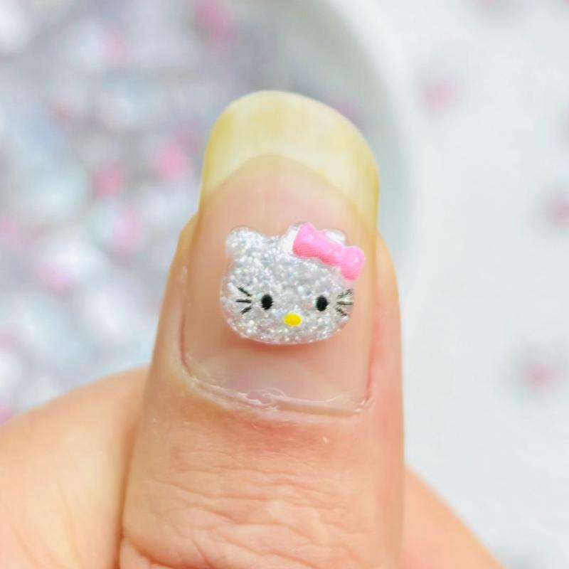 60 Pcs New Cute Mini Cartoon Silver Shiny Cat Head Resin Flatback Ornament Jewelry Making Manicure Hairwear Accessories A48