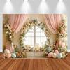 LS Spring Easter Party Backdrop Photography Wooden Door Floral Garden Background Kids Baby Show Birthday Photos Studio