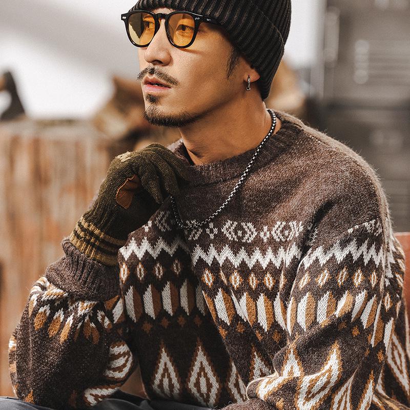 

Men s Ethnic Style Heavyweight Knit Sweater - Traditional Winter/Autumn Outerwear L (for 125-145 lbs) коричневий