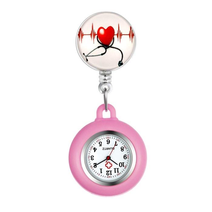 [Nurse Watch] Watch - Quartz Analog - Heartbeat/Stethoscope Pattern - Pink