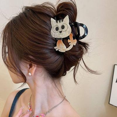 Yousheng Hair Claw Cartoon Bear Cat Biscuit Design No Pressure Strong Grip Hair Clip Large Size Back Head Shark Clip Hair