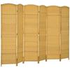 Room Divider, 6-Panel Foldable Partition, Woven Pattern, Pine Wood, Natural Wood
