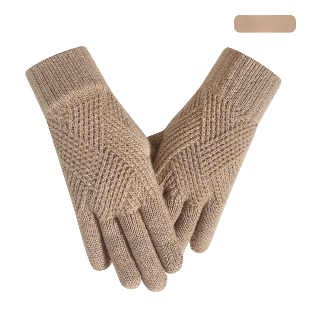 Thickened Knit Touchscreen Gloves Women's Warm Cold Resistant Simple Fleece Wool Gloves Touchscreen Enabled