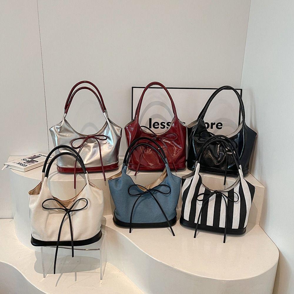Korean Style Cloth Bow Shoulder Bag Handbag Underarm Bag Versatile Canvas Tote Bag Women