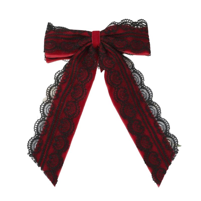 Sweet Cool Heart Lace Bowknot Hair Clip Handmade Silk Ribbon Comfortable Secure Barrettes For Women Black Red White